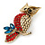 Hootin Red/ Teal Crystal Owl Brooch In Antique Gold Metal - 58mm Length - view 4
