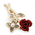 Classic Red Rose With Simulated Pearl Brooch In Gold Plating - 35mm Across - view 8