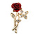 Classic Red Rose With Simulated Pearl Brooch In Gold Plating - 35mm Across - view 9