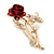 Classic Red Rose With Simulated Pearl Brooch In Gold Plating - 35mm Across - view 7