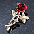 Classic Red Rose With Simulated Pearl Brooch In Gold Plating - 35mm Across - view 10