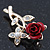 Classic Red Rose With Simulated Pearl Brooch In Gold Plating - 35mm Across - view 3