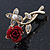 Classic Red Rose With Simulated Pearl Brooch In Gold Plating - 35mm Across - view 5