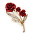 Gold Plated Red 'Roses' Diamante Brooch - 52mm Length - view 2