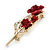 Gold Plated Red 'Roses' Diamante Brooch - 52mm Length - view 6