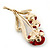 Gold Plated Red 'Roses' Diamante Brooch - 52mm Length - view 7
