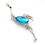 Rhodium Plated Teal, Clear Crystal 'Ostrich' Brooch - 70mm Length - view 7