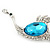 Rhodium Plated Teal, Clear Crystal 'Ostrich' Brooch - 70mm Length - view 9