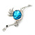 Rhodium Plated Teal, Clear Crystal 'Ostrich' Brooch - 70mm Length - view 10