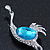 Rhodium Plated Teal, Clear Crystal 'Ostrich' Brooch - 70mm Length - view 3