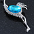 Rhodium Plated Teal, Clear Crystal 'Ostrich' Brooch - 70mm Length - view 4