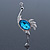 Rhodium Plated Teal, Clear Crystal 'Ostrich' Brooch - 70mm Length - view 2