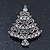 Vintage Inspired Holly Jolly Christmas Tree Brooch In Antique Silver Plating - 40mm Length - view 2