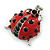 Funky Red Enamel Black Crystal 'Ladybug' Brooch In Silver Plating - 40mm Length - view 2