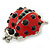 Funky Red Enamel Black Crystal 'Ladybug' Brooch In Silver Plating - 40mm Length - view 3