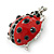 Funky Red Enamel Black Crystal 'Ladybug' Brooch In Silver Plating - 40mm Length - view 5