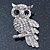 Rhodium Plated Crystal Owl Brooch - 40mm Length - view 2