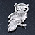 Rhodium Plated Crystal Owl Brooch - 40mm Length - view 5