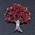 Siam Red Crystal 'Tree Of Life' Brooch In Gun Metal Finish - 52mm Length - view 2