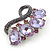 Contemporary Amethyst Oval Glass, Lavender Crystal Brooch In Rhodium Plating - 60mm Across - view 3