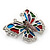 Charming Multicoloured Enamel, Crystal 'Butterfly' Brooch In Rhodium Plating - 40mm Width - view 3