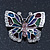 Charming Multicoloured Enamel, Crystal 'Butterfly' Brooch In Rhodium Plating - 40mm Width - view 2
