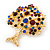 Multicoloured Crystal 'Tree Of Life' Brooch In Gold Plated Metal - 52mm L - view 7