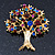 Multicoloured Crystal 'Tree Of Life' Brooch In Gold Plated Metal - 52mm L - view 8