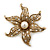 Gold Plated Textured, Crystal, Simulated Pearl 'Flower' Brooch - 55mm Width