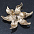 Gold Plated Textured, Crystal, Simulated Pearl 'Flower' Brooch - 55mm Width - view 6
