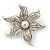 Silver Plated Textured, Crystal, Simulated Pearl 'Flower' Brooch - 55mm Width - view 3