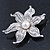 Silver Plated Textured, Crystal, Simulated Pearl 'Flower' Brooch - 55mm Width - view 2