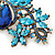 Vintage Inspired Azure, Sky Blue, Navy Blue Austrian Crystal Floral Corsage Brooch In Antique Gold Metal - 80mm Length - view 5