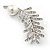 Delicate Rhodium Plated Crystal, Simulated Pearl 'Leaf' Brooch - 60mm Length - view 5