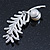 Delicate Rhodium Plated Crystal, Simulated Pearl 'Leaf' Brooch - 60mm Length - view 6