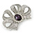 Large Clear Crystal, Purple CZ 'Bow' Brooch In Rhodium Plating - 70mm Length - view 5