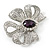 Large Clear Crystal, Purple CZ 'Bow' Brooch In Rhodium Plating - 70mm Length - view 6