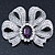 Large Clear Crystal, Purple CZ 'Bow' Brooch In Rhodium Plating - 70mm Length - view 3