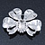 Large Clear Crystal, Purple CZ 'Bow' Brooch In Rhodium Plating - 70mm Length - view 4