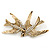 Gold Plated Crystal Double Swallow Brooch - 70mm Width - view 3