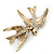 Gold Plated Crystal Double Swallow Brooch - 70mm Width - view 6
