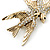 Gold Plated Crystal Double Swallow Brooch - 70mm Width - view 5