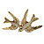 Gold Plated Crystal Double Swallow Brooch - 70mm Width
