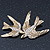 Gold Plated Crystal Double Swallow Brooch - 70mm Width - view 2
