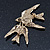 Gold Plated Crystal Double Swallow Brooch - 70mm Width - view 4