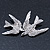 Rhodium Plated Crystal Double Swallow Brooch - 70mm Width