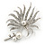 Large Rhodium Plated Clear Crystal, Simulated Glass Pearl 'Palm Leaf' Brooch - 70mm Length - view 5