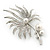 Large Rhodium Plated Clear Crystal, Simulated Glass Pearl 'Palm Leaf' Brooch - 70mm Length - view 7