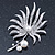 Large Rhodium Plated Clear Crystal, Simulated Glass Pearl 'Palm Leaf' Brooch - 70mm Length