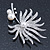 Large Rhodium Plated Clear Crystal, Simulated Glass Pearl 'Palm Leaf' Brooch - 70mm Length - view 8